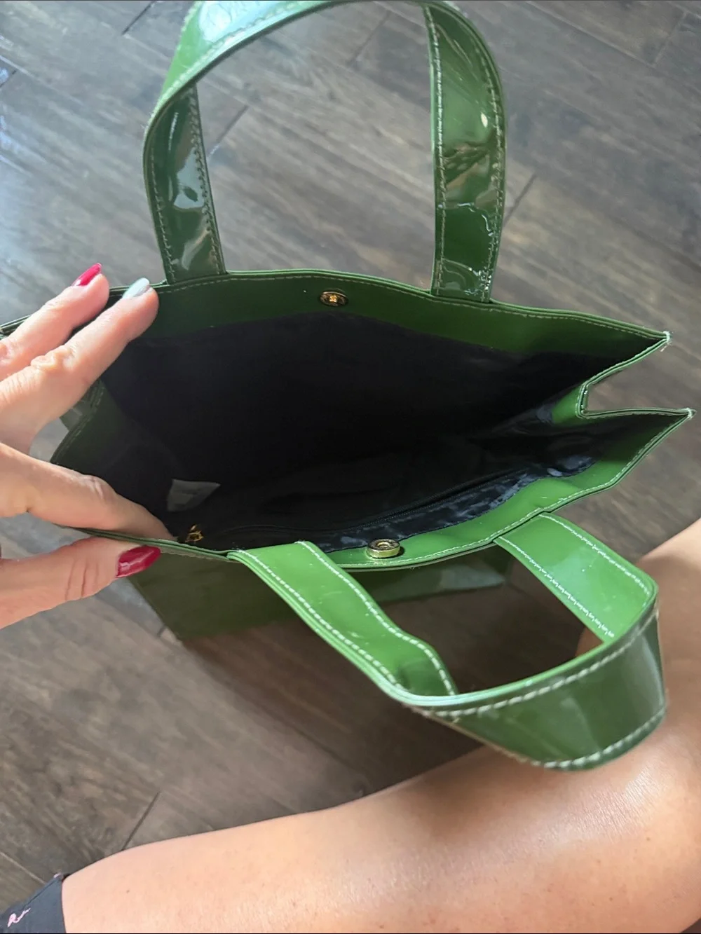 Harrods Green Glossy Tote with Gold Script